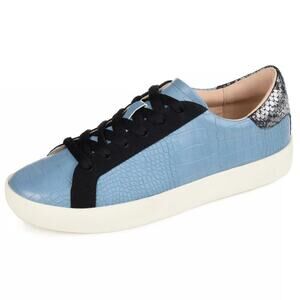 Journee Collection Women Camila Low Top Sneakers US 8.5 Blue Black Snake Print